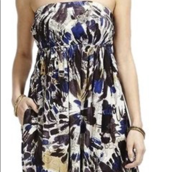 Desigual Strapless Beachy festival Abstract Print summer maxi dress Sz 10 - Picture 1 of 9